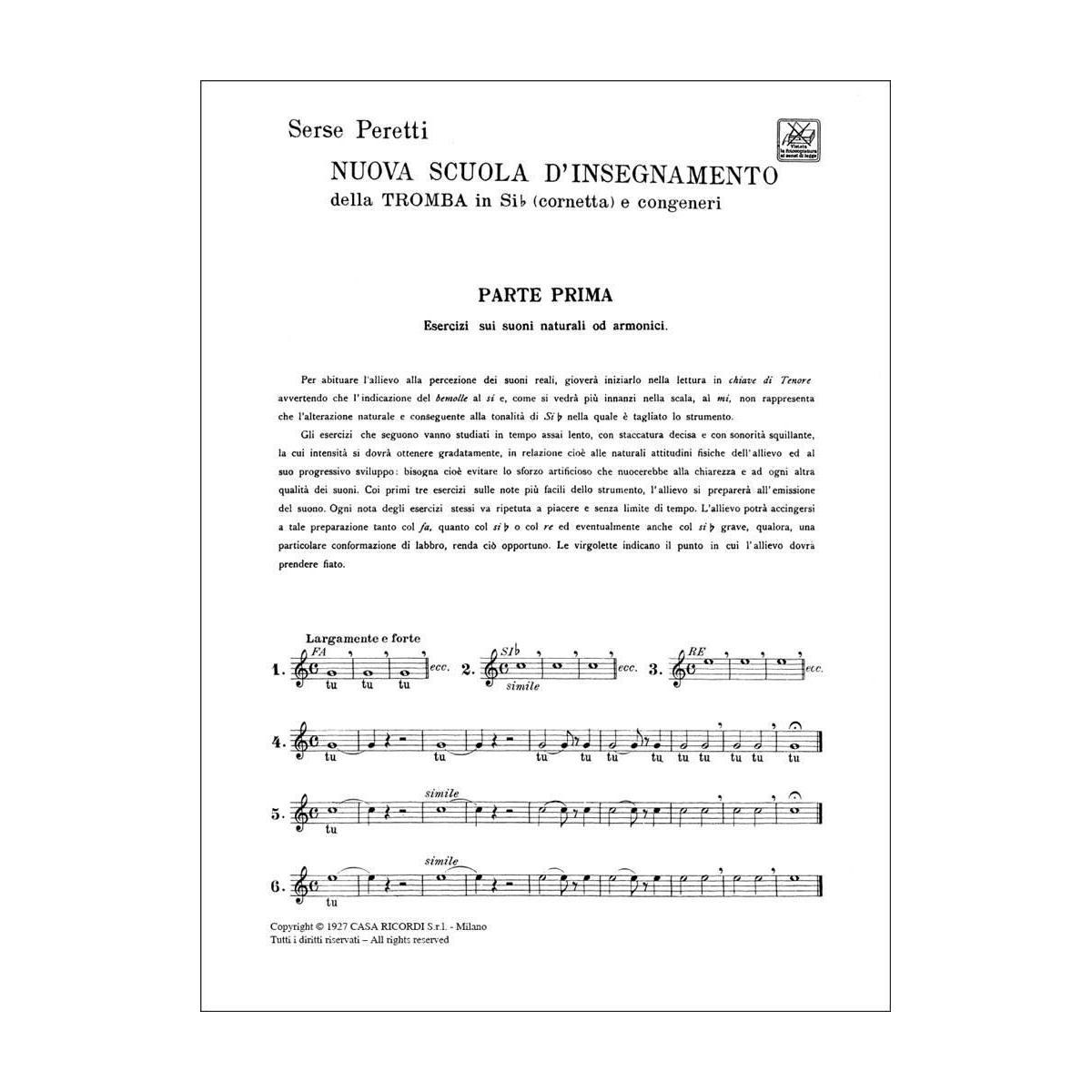 Peretti - Nuova Scuola D'Insegnamento della Tromba in Sib (Cornetta) e congeneri Parte I