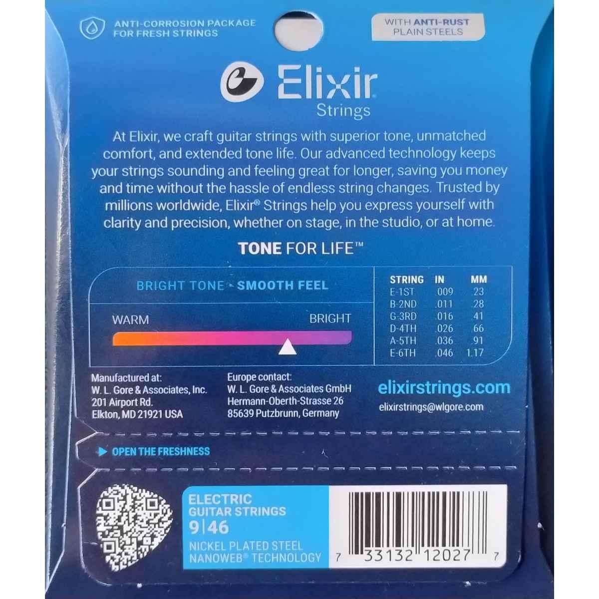 ELIXIR 12027 Electric Nickel Plated Steel Nanoweb Muta per Chitarra Elettrica 09-46