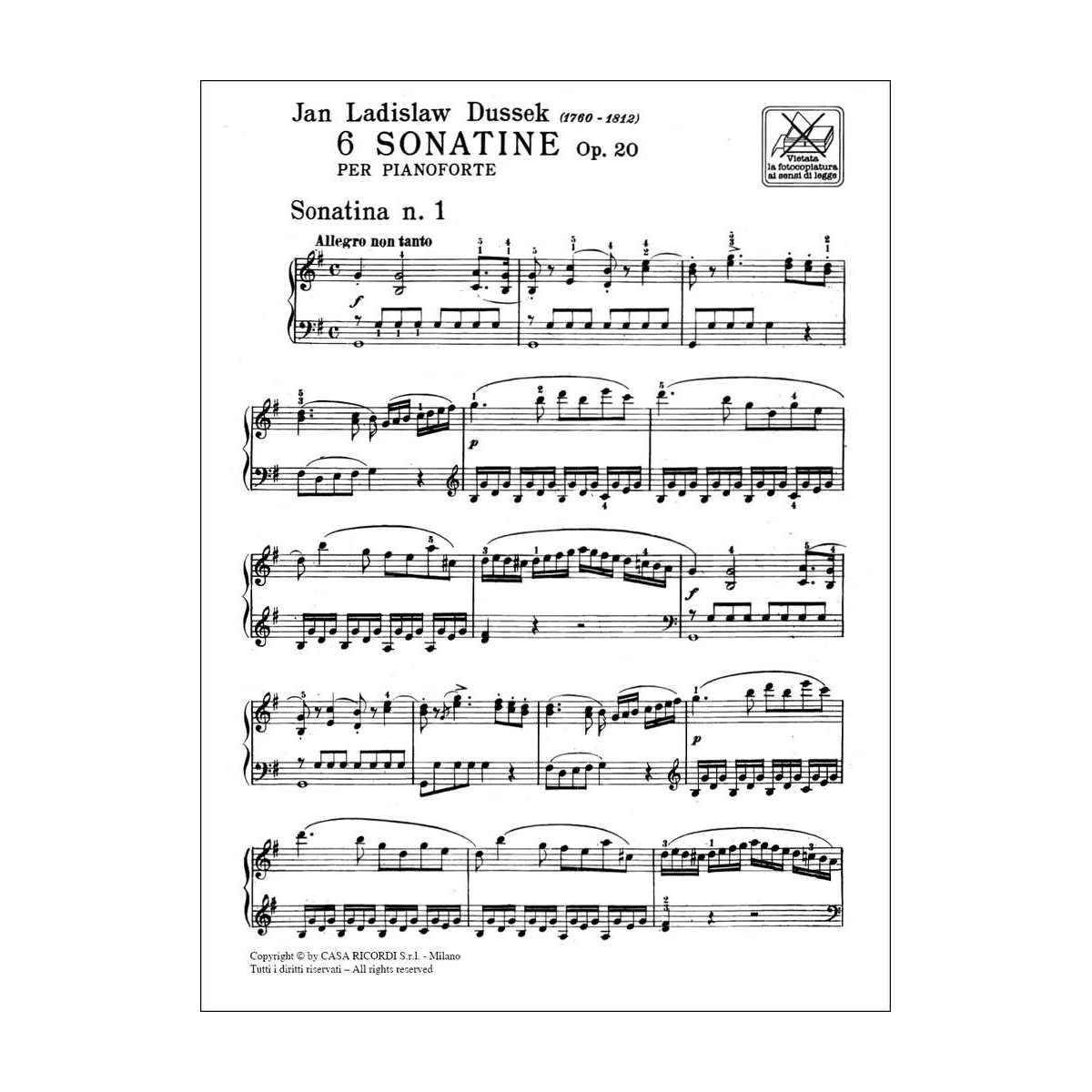 Dussek: 6 SONATINE OP. 20 per Pianoforte