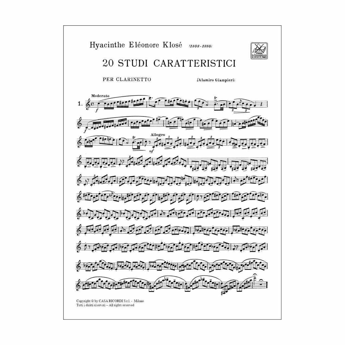 KLOSE' 20 Studi caratteristici per clarinetto (Giampieri)