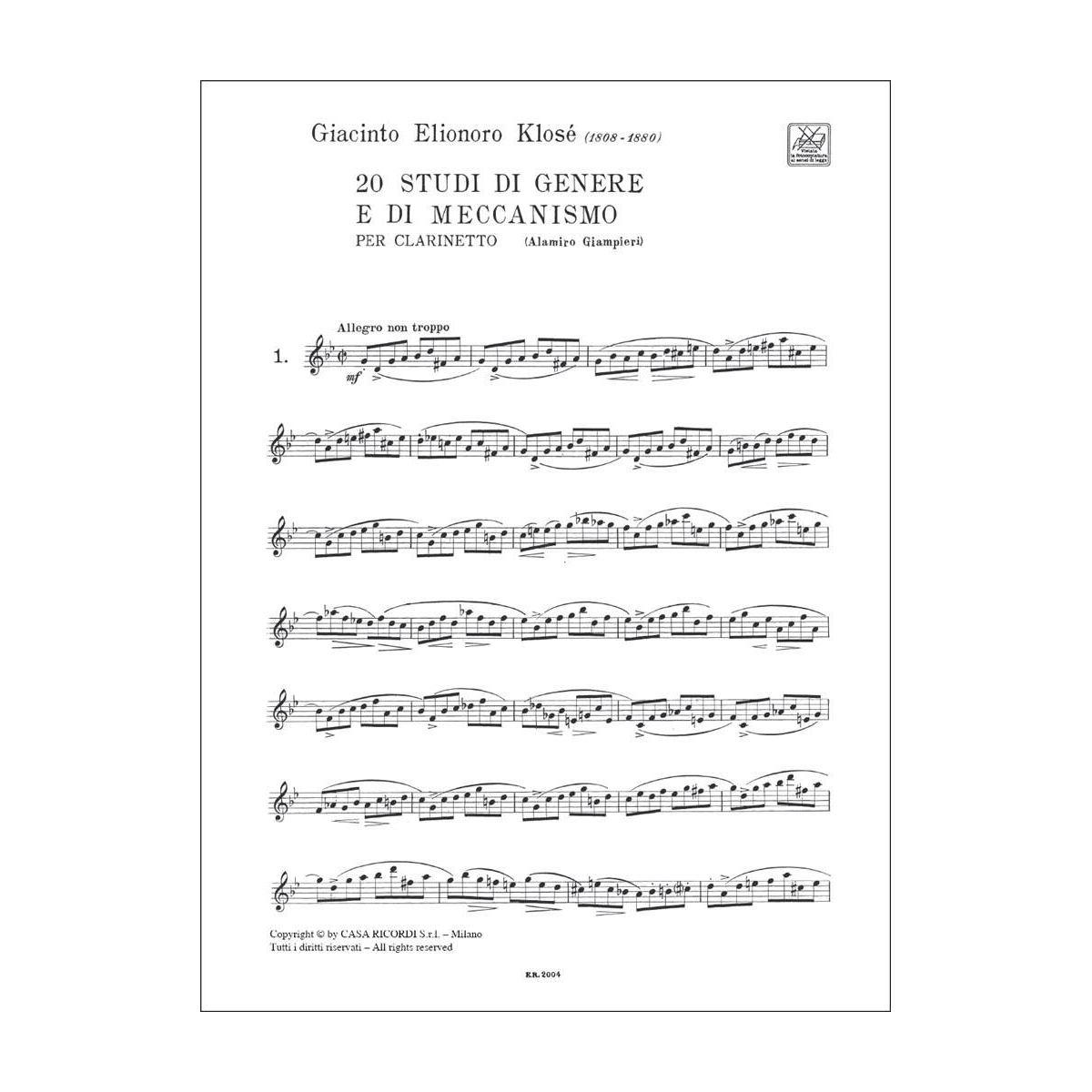 KLOSE 20 Sudi di genere e di meccanismo per Clarinetto (rev. A. Giampieri)