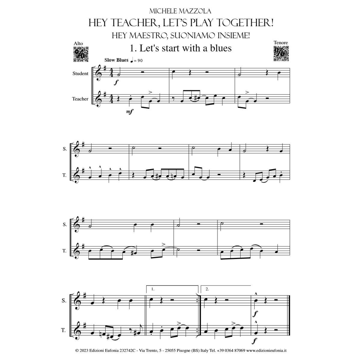 Hey Teacher, Let's Play Together - Hey Maestro, Suoniamo Insieme: 17 Duetti per Sax (M Mazzola M.) con QR code per download basi