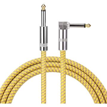 SINEXTESIS Cavo Jack - Jack 90° 3 mt "Professional Series" con rivestimento in Nylon/Cotone (giallo/beige)