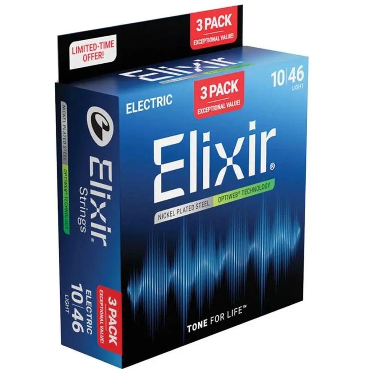 Elixir 010-046 16572 Nickel Plated Steel pacco da 3 mute chitarra elettrica